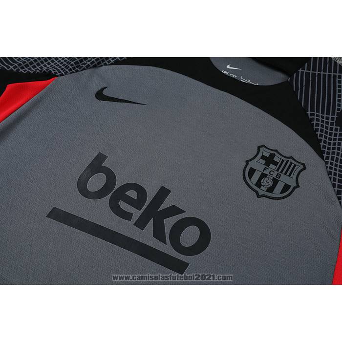 Fato de Treino Barcelona Manga Curta 2022-2023 Cinza - Calcas Curta